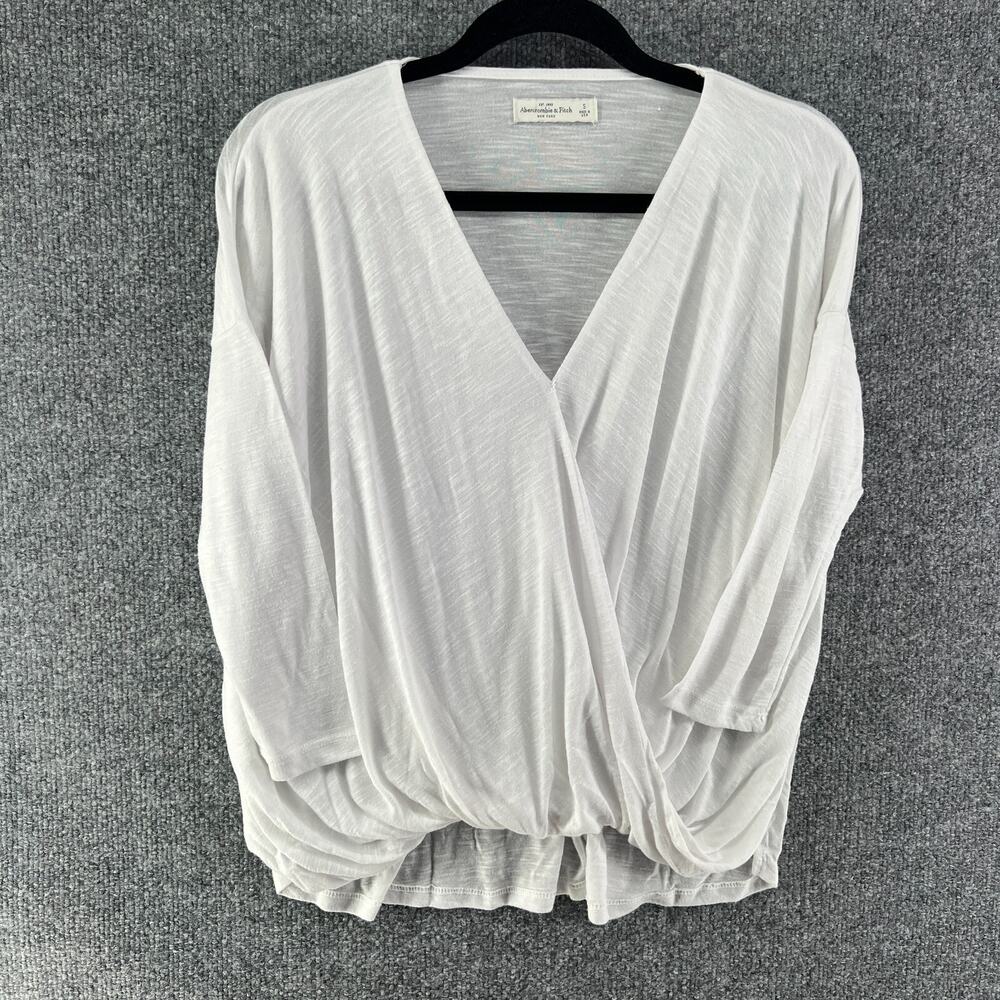 Abercrombie & Fitch White Draped Wrap-Style Blouse